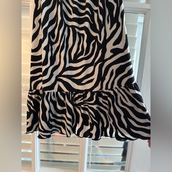 Black and White Zebra Print Mini Dress with Ruffle Hem - Picture 2 of 3